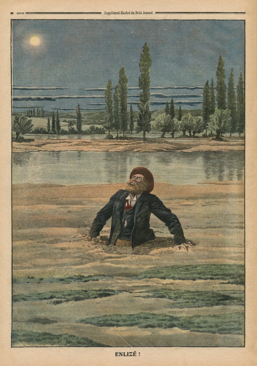 Futóhomokba ragadva, illusztráció a „Le Petit Journal”-ból, mellékelt illusztráció, 1910. szeptember 11. alkotó: French School