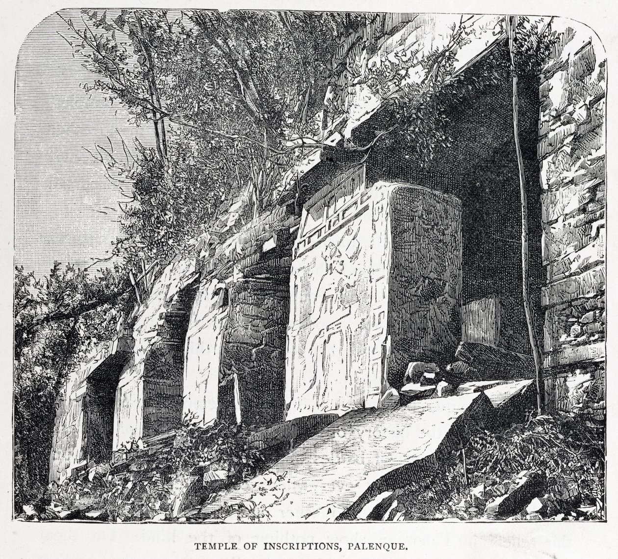 Feliratok temploma, Palenque, az „Az új világ ősi városaiból”, Claude-Joseph-Desire Charnay, pub. 1887 alkotó: French School