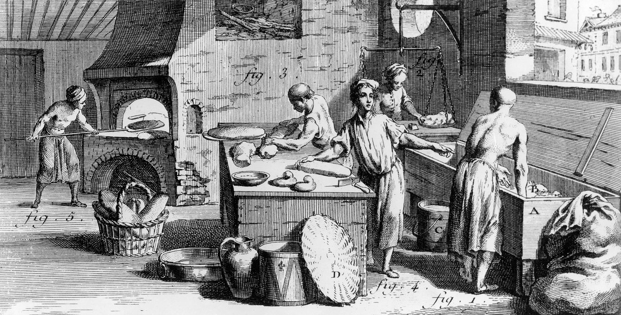A pékség, illusztráció Diderot enciklopédiájából, 1770 alkotó: French School