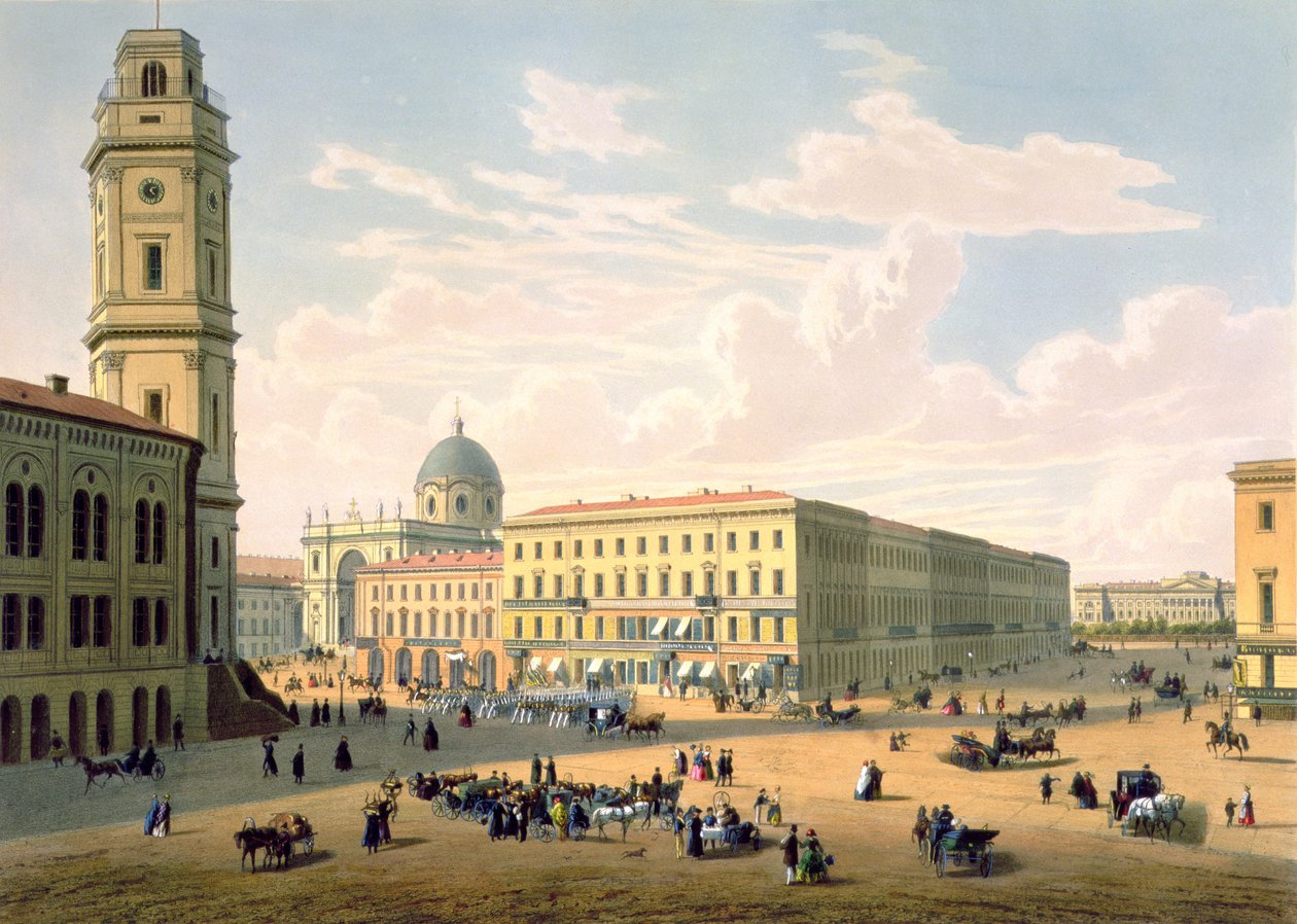 A katolikus templom és a Mihailovskaya utca Szentpéterváron, J. Jacottet és Regamey nyomtatása, Lemercier kiadása, Párizs, 1850-es évek alkotó: French School