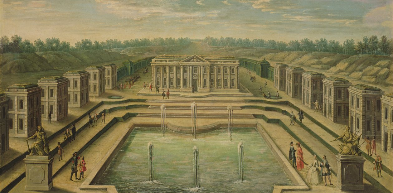 A kastély és a pavilonok Marlyban a kertek szemszögéből, XVIII. század eleje alkotó: French School