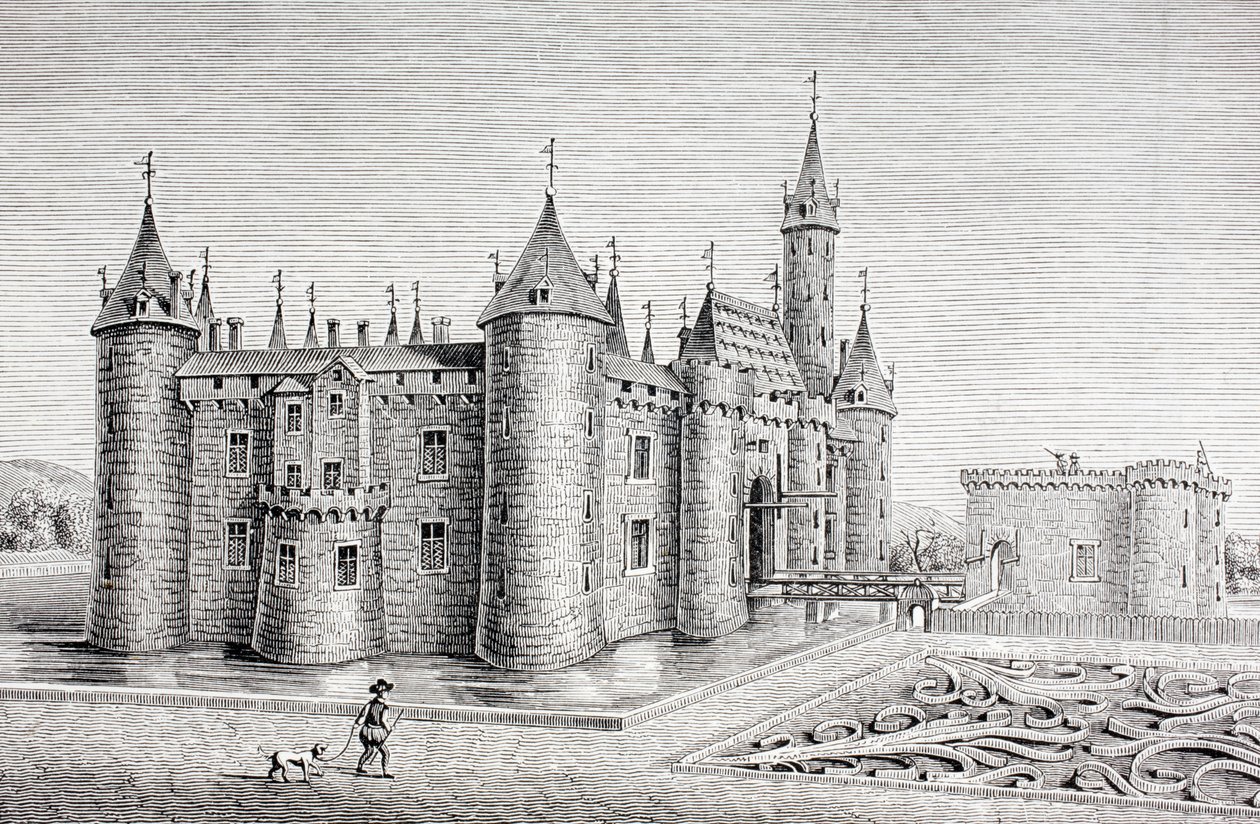 A Rambouillet-i kastély (Franciaország) egy 18. századi metszet után, a „Les Arts au Moyen Age”-ből, 1873-ban alkotó: French School