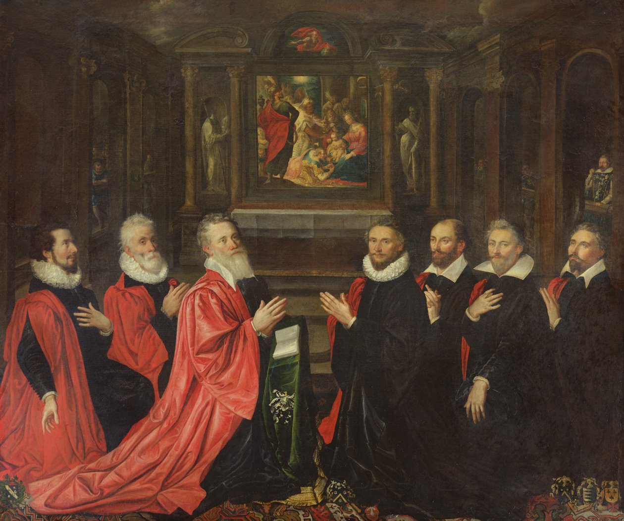 A Corps de Ville imádkozik a Születés oltárképe előtt, 1614 alkotó: French School
