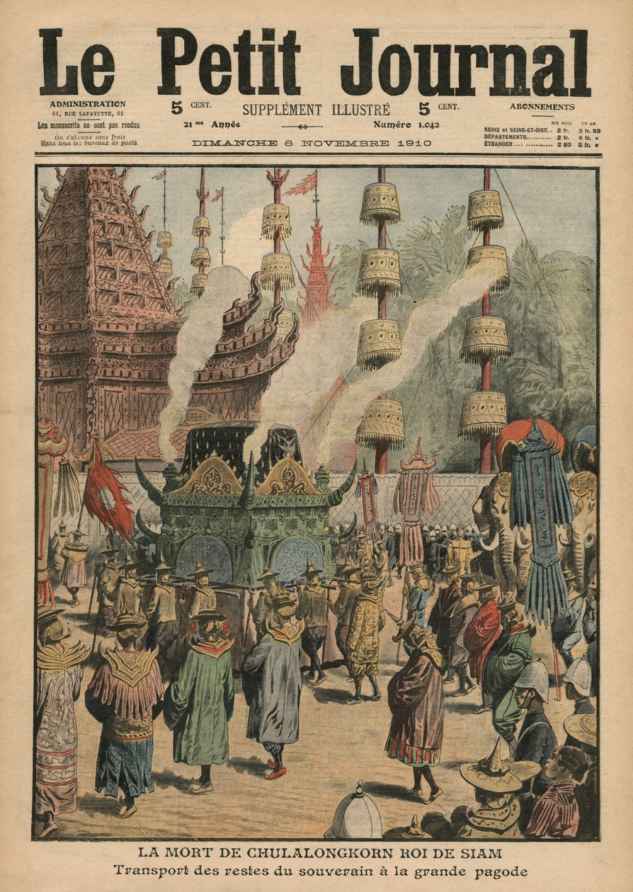 Chulalongkorn, Sziám királyának halála, illusztráció a „Le Petit Journal”-ból, 1910. november 6. alkotó: French School