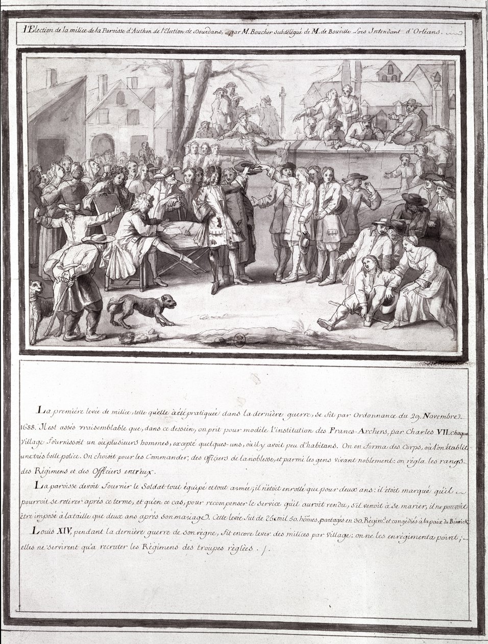 A milícia megválasztása az Authon plébánián, a Dourdans-választás része, 1688 alkotó: French School