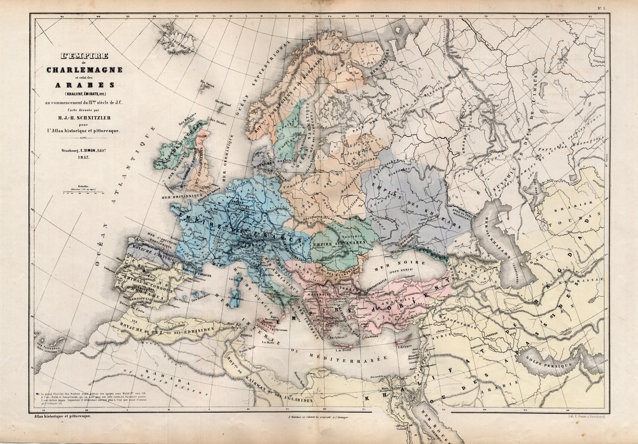 Nagy Károly birodalma, az Atlas Historique et Picturesque-ből, M J-H Schnitzler, 1857 alkotó: French School