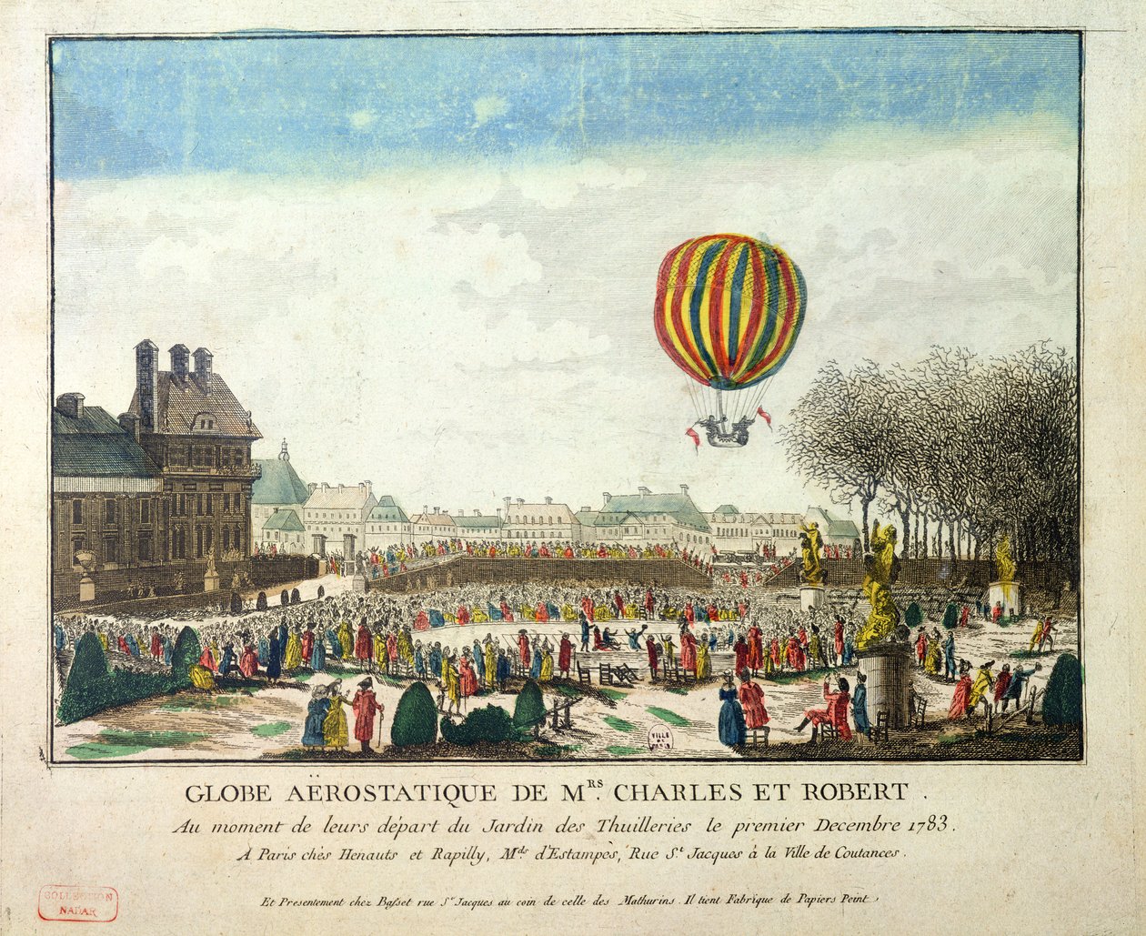 Jacques Charles (1746-1823) és Nicholas Robert (1761-1828) repülése a Tuileriák kertjéből, 1783. december 1. alkotó: French School