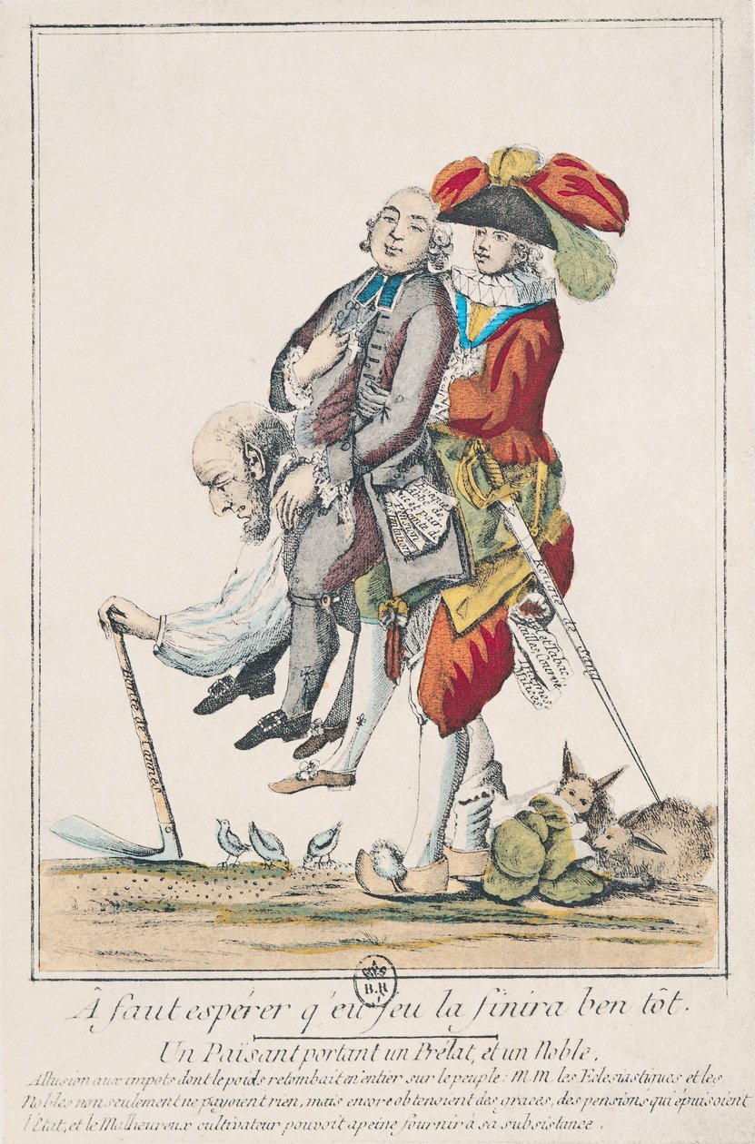 A játéknak hamarosan véget kell érnie, egy paraszt, aki klérust és nemest cipel, 1789 (lásd még: 158273) alkotó: French School