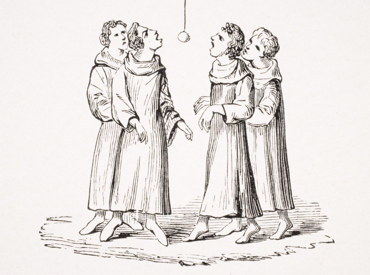 The Game of Bob Apple, vagyis Lengő alma, reprodukció egy 14. századi kéziratból, Paul Lacroix (1806-84) „Le Moyen Age et La Renaissance” című művéből, 1847-ben megjelent alkotó: French School