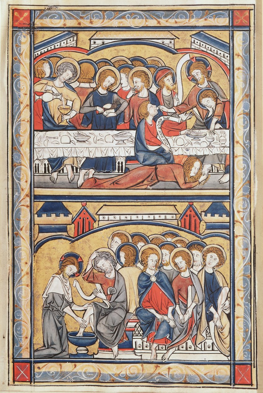 Az utolsó vacsora és a lábmosás, 1260 körül (tempera és aranylevél pergamenen) alkotó: French School