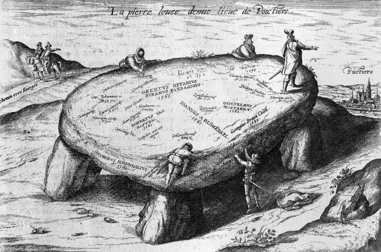 A felemelt kő, illusztráció Francois Rabelais (1494-1553) „Pantagruel” című művéből, 1580 alkotó: French School