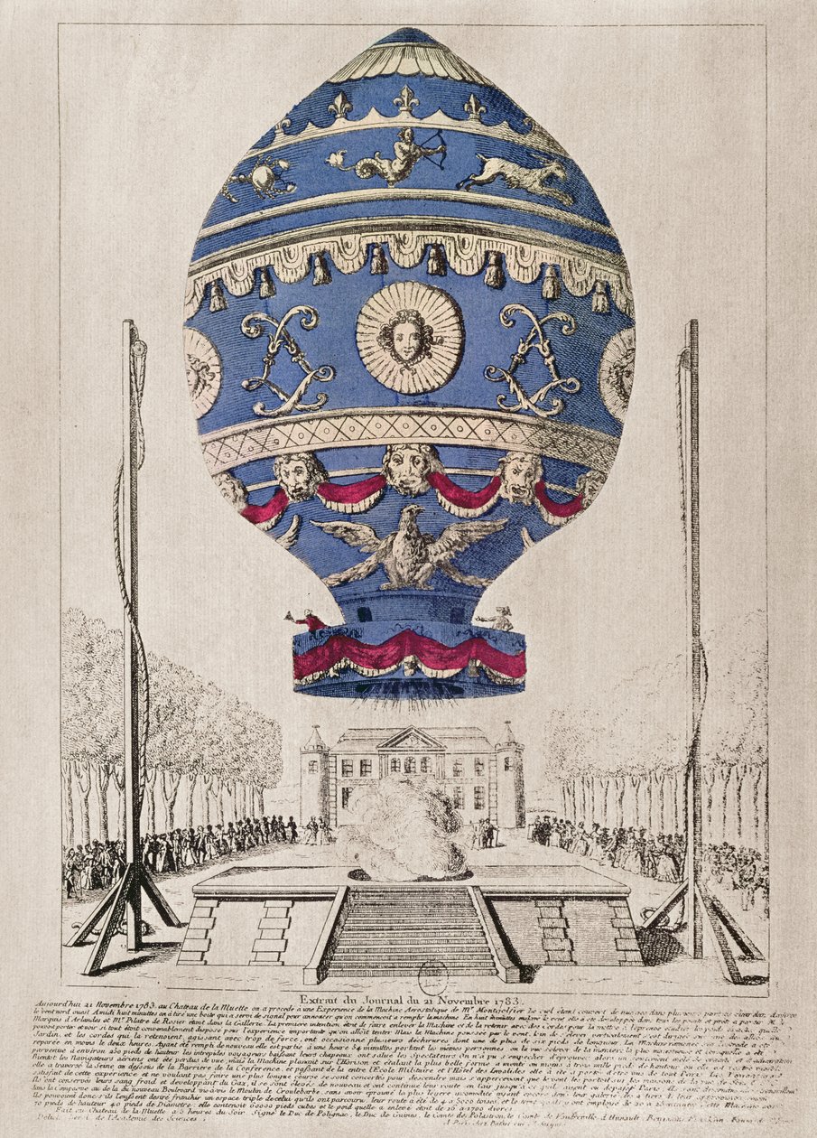A Montgolfier testvérek léggömbkísérlete a Chateau de la Muette-ben, 1783. november 21. alkotó: French School