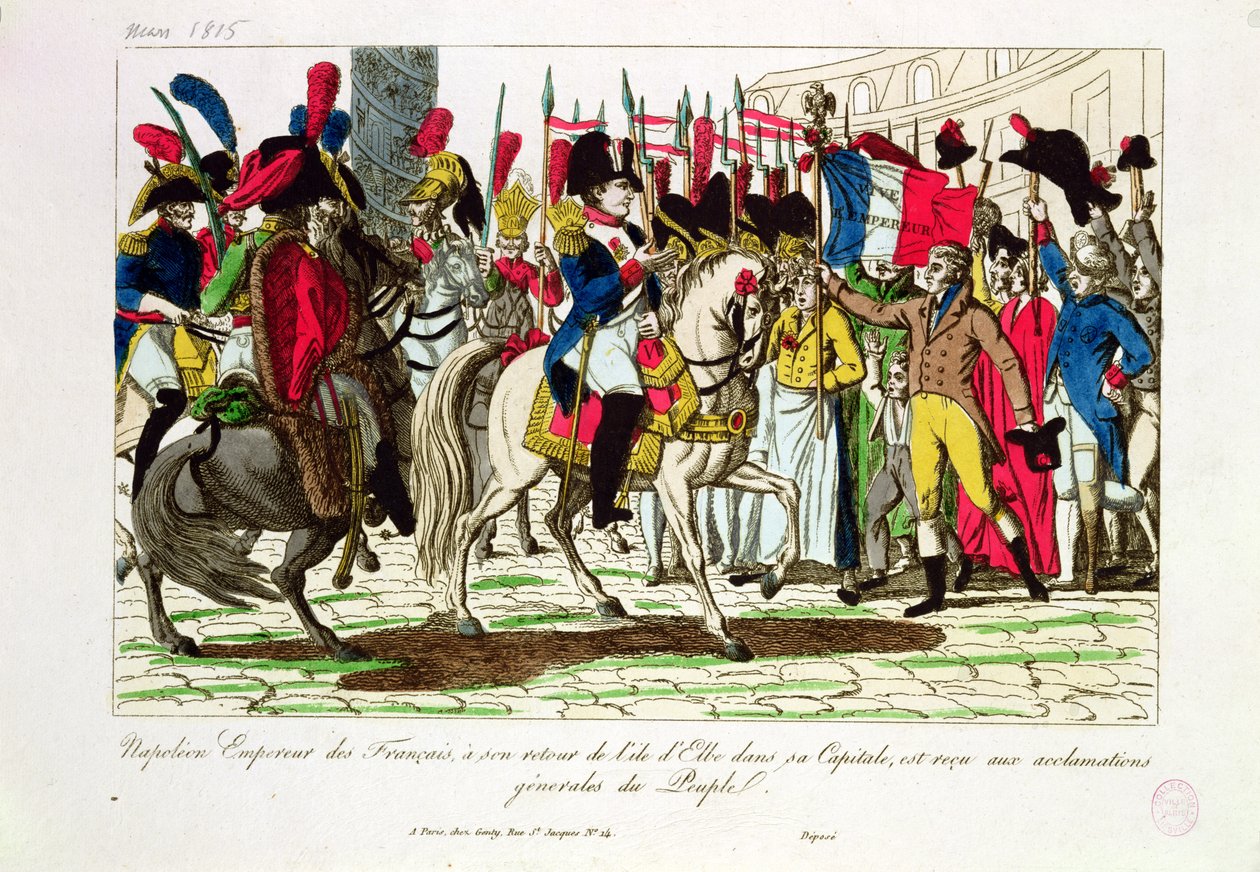 A párizsiak Napóleont (1769-1821) dicsérték, amikor 1815-ben visszatért Elbáról alkotó: French School
