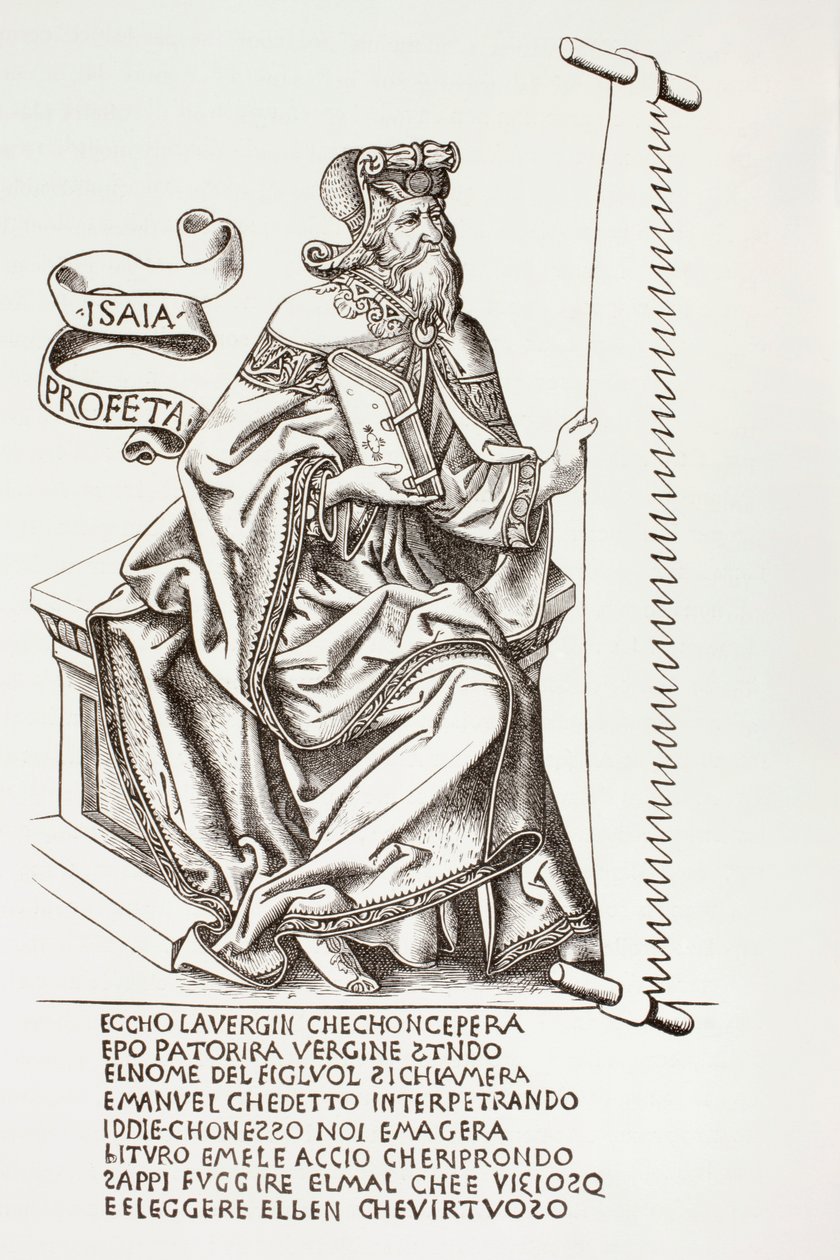 Ézsaiás próféta kezében a fűrész, amellyel egyesek szerint mártírhalált halt egy 15. századi mű után, a Les Arts au Moyen Age-ből, 1873. alkotó: French School