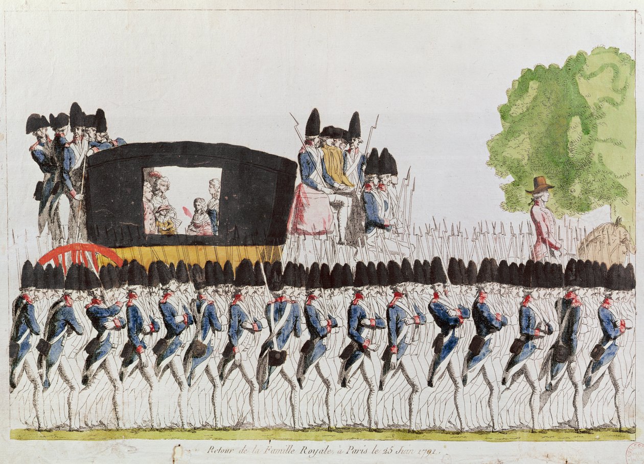 A királyi család visszatérése Párizsba, 1791. június 25. (színes metszet) alkotó: French School