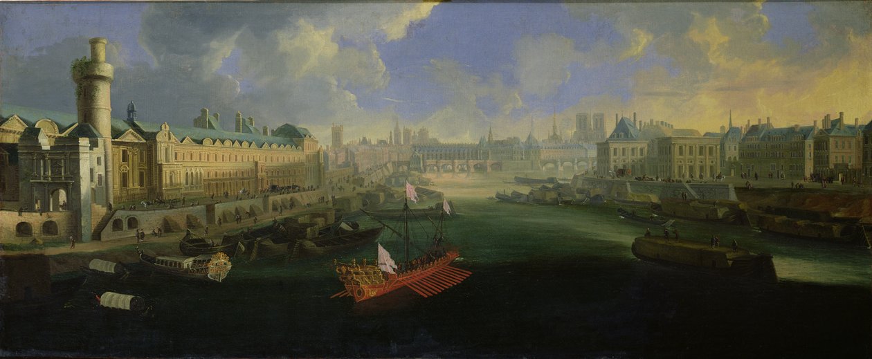 A Szajna, kilátás a Pont Neuf-ra, a Louvre és a College Mazarin, 1665 körül alkotó: French School