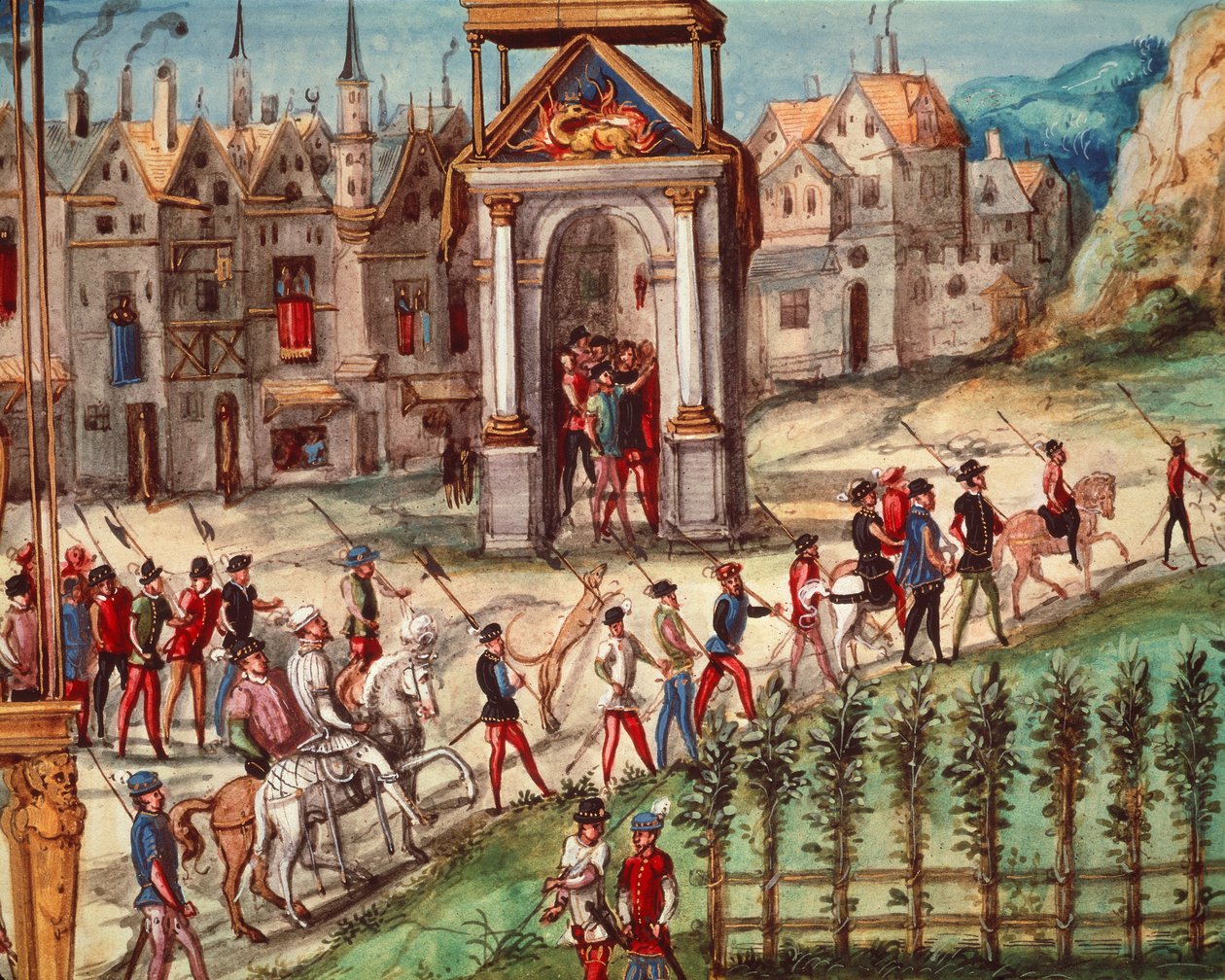 Henri II (1519-59) királyi belépési fesztiválja Rouenben, 1550. október 1. alkotó: French School