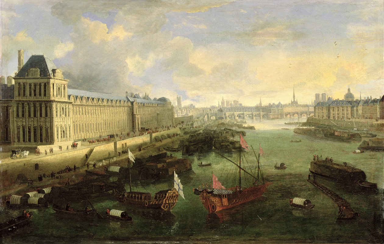 A Szajna a Pont Neuf, a Louvre és a College Mazarin mellett, 1675 körül alkotó: French School