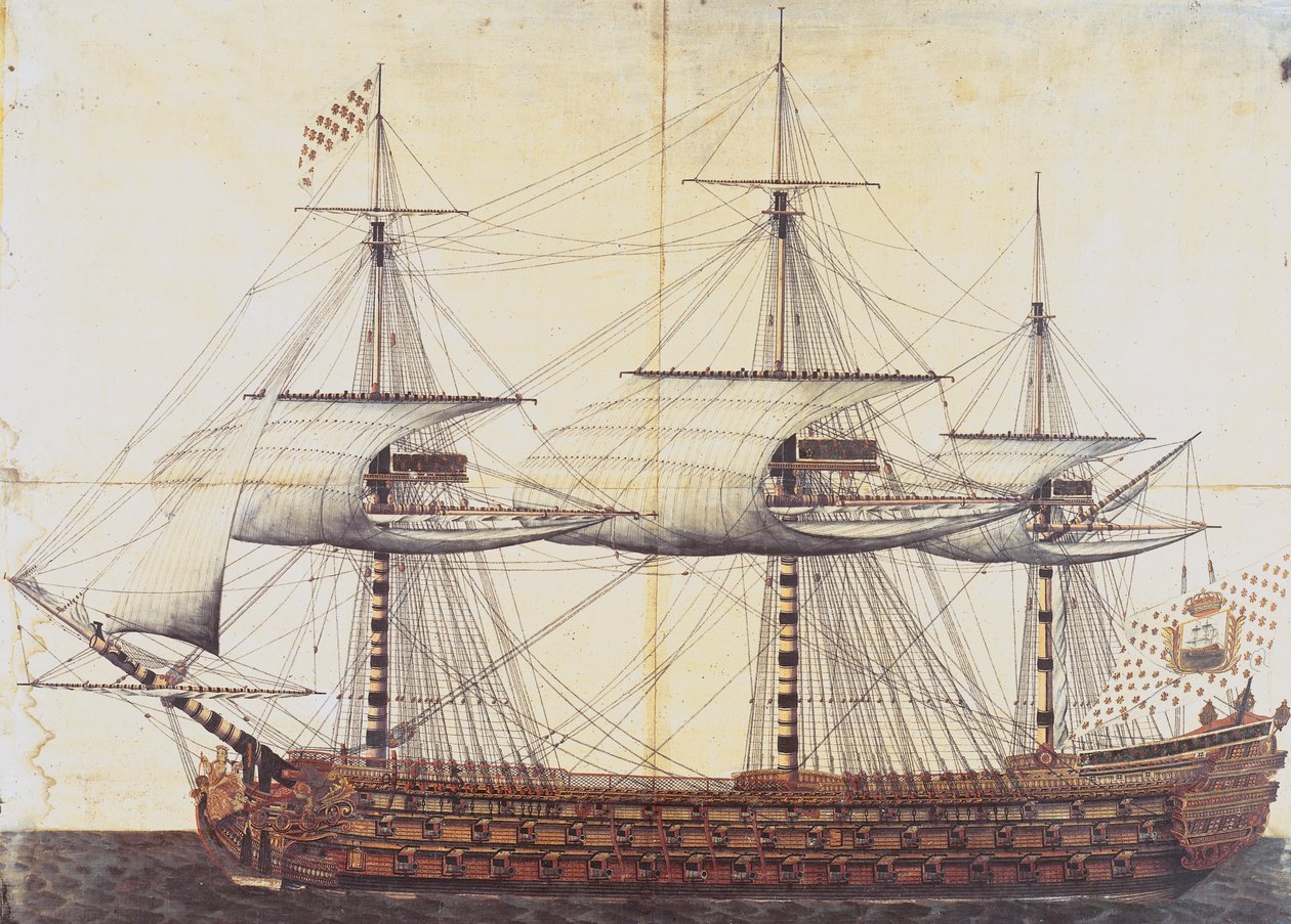 A „La Ville de Paris” hajót Rochefort kikötőjében bocsátották vízre 1760. január 19-én alkotó: French School