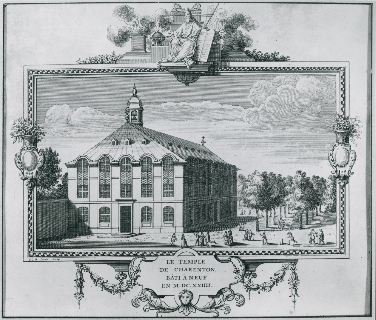 Az 1624-ben újjáépített charentoni templom, Gerard Jean Baptiste Scotin (1671-1716) metszete. alkotó: French School