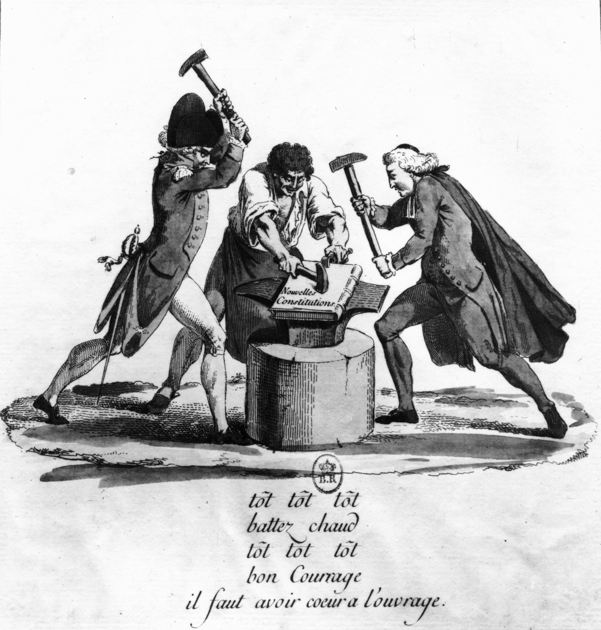 A három rend, üllőn kovácsolva az új alkotmányt, 1789 alkotó: French School
