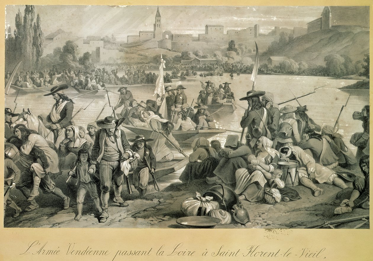 A vendeai hadsereg átkel a Loire-on St. Florent le Vieilben, 1793. október 18. alkotó: French School