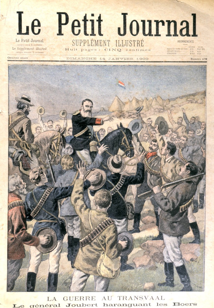 A transzvaali háború: Joubert tábornok (1831-1900) bátorítja a búrokat, a "Le Petit Journal"-ból, 1900. január 14. alkotó: French School