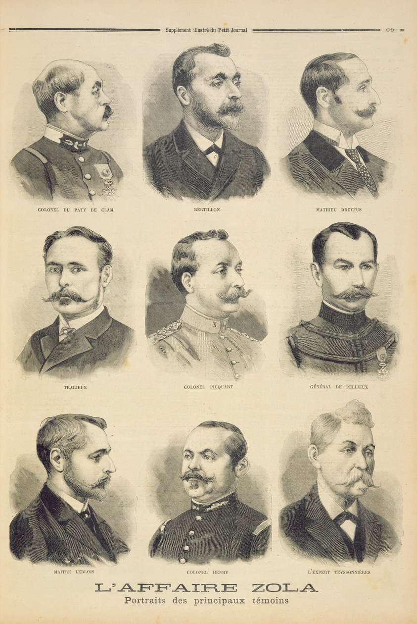A Zola-ügy: a fő tanúk, illusztráció a Le Petit Journal illusztrált mellékletéből, 1898. február 27. alkotó: French School
