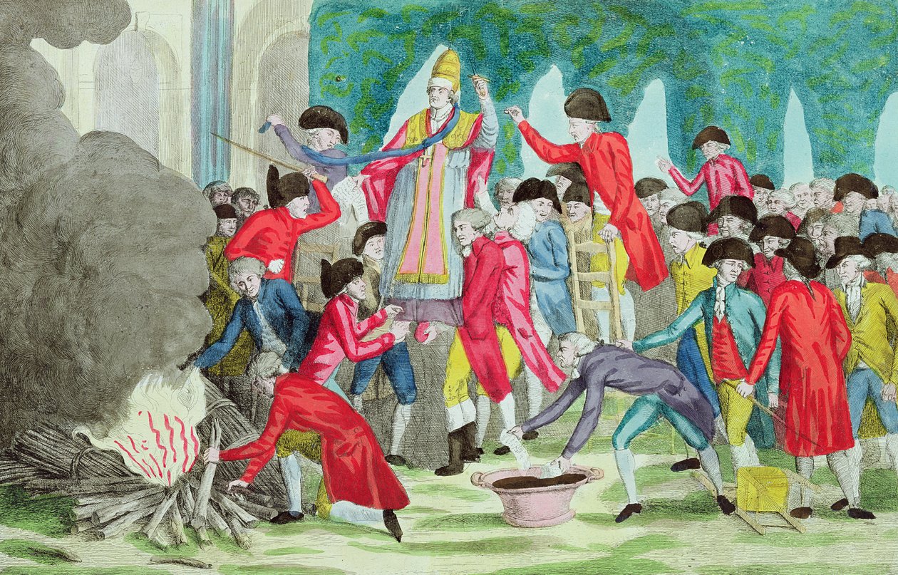 Pius pápa képmásának elégetése a Palais Royale kertjében, 1791. április 6. alkotó: French School