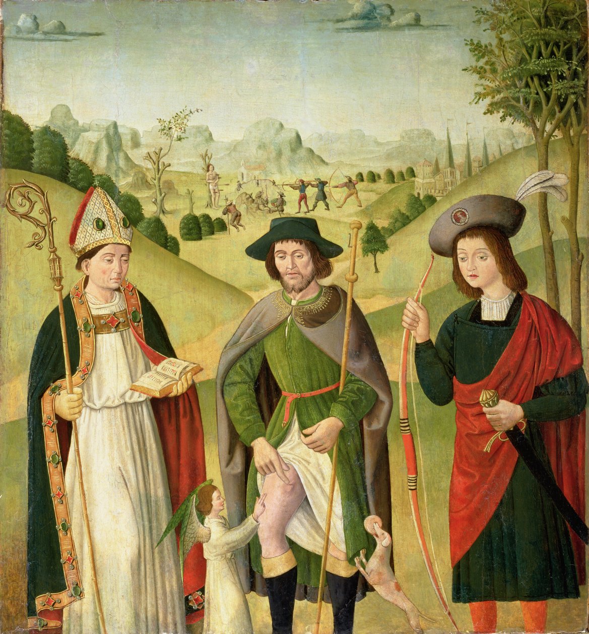 Három szent: Szent püspök, Szent Rókus és Szent Sebestyén, 1460-80 körül alkotó: French School