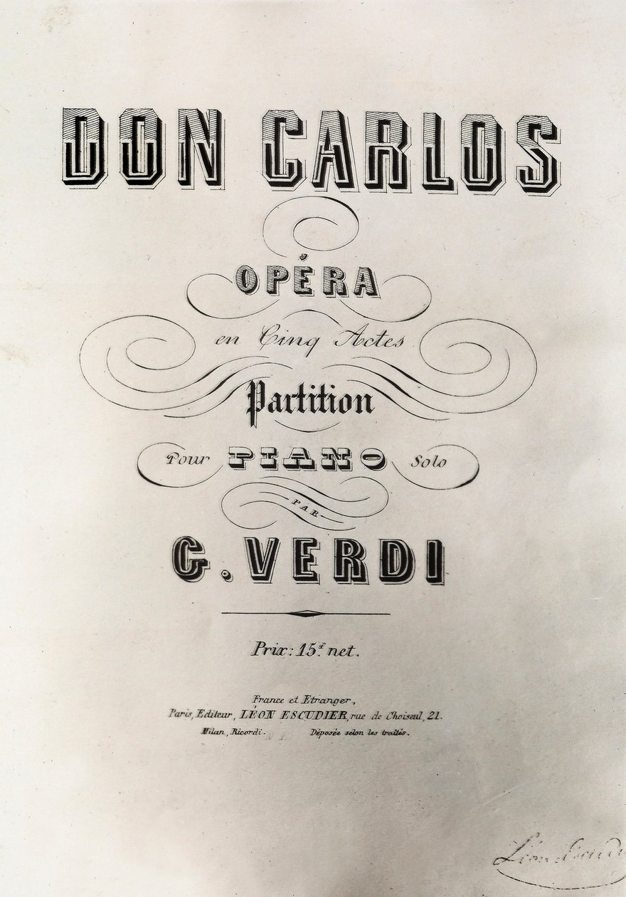 Don Carlos partitúrájának címlapja, 1867 alkotó: French School