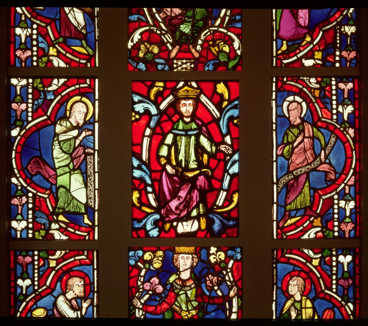Isai fája, a prófétákkal és a három királyokkal, francia, 1250 körül (festett üveg) alkotó: French School