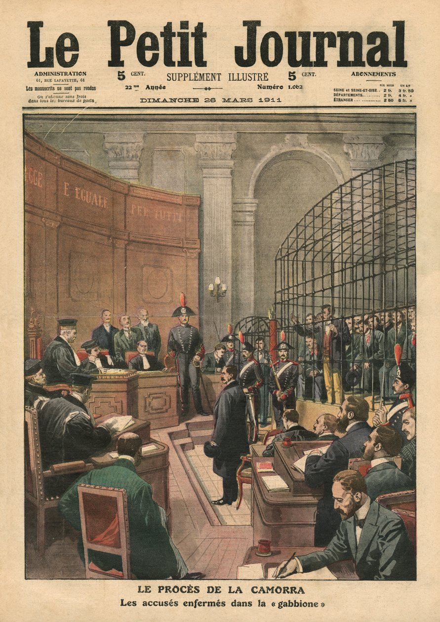 A Camorra tárgyalása, illusztráció a „Le Petit Journal”-ból, illustre melléklet, 1911. március 26. alkotó: French School