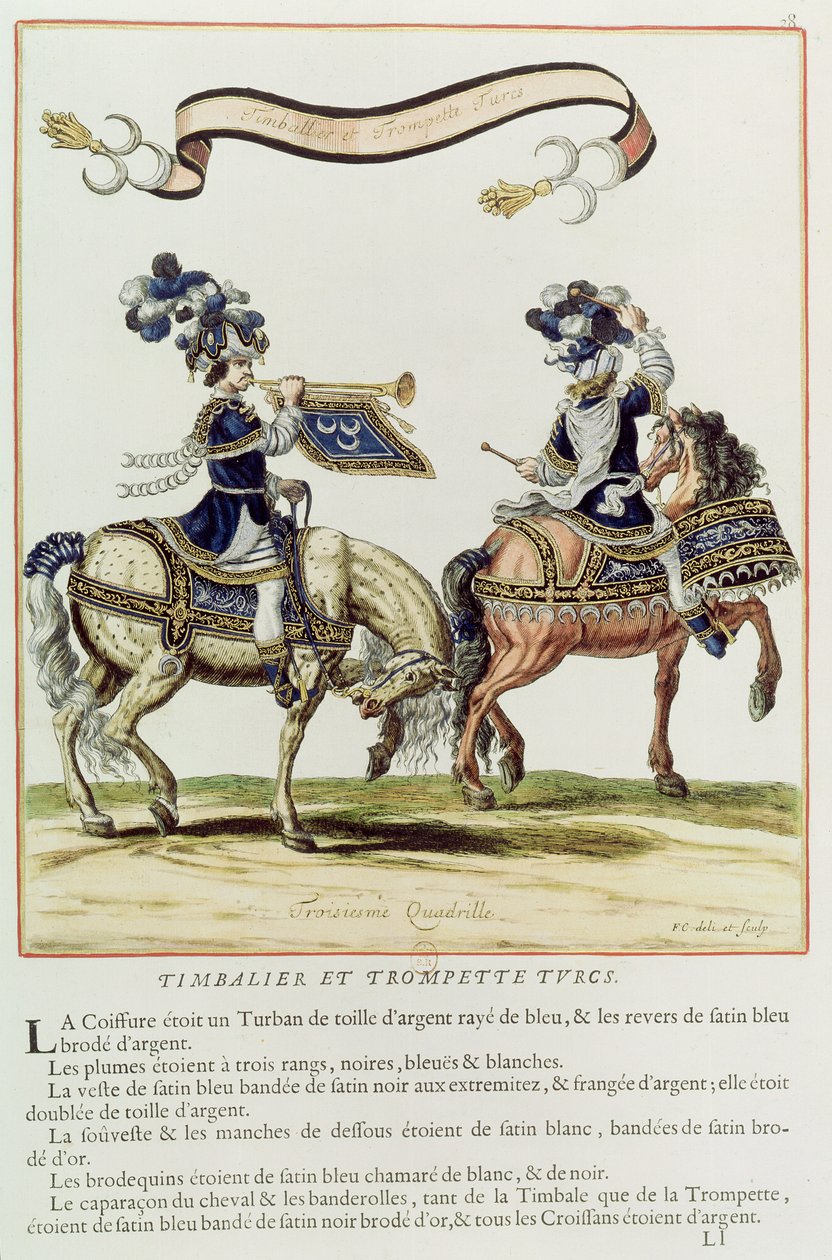 Török dobos és trombitás, a körhinta része, amelyet XIV. Lajos (1638-1715) adott a Tuileriák előtt, 1662. június 5. alkotó: French School