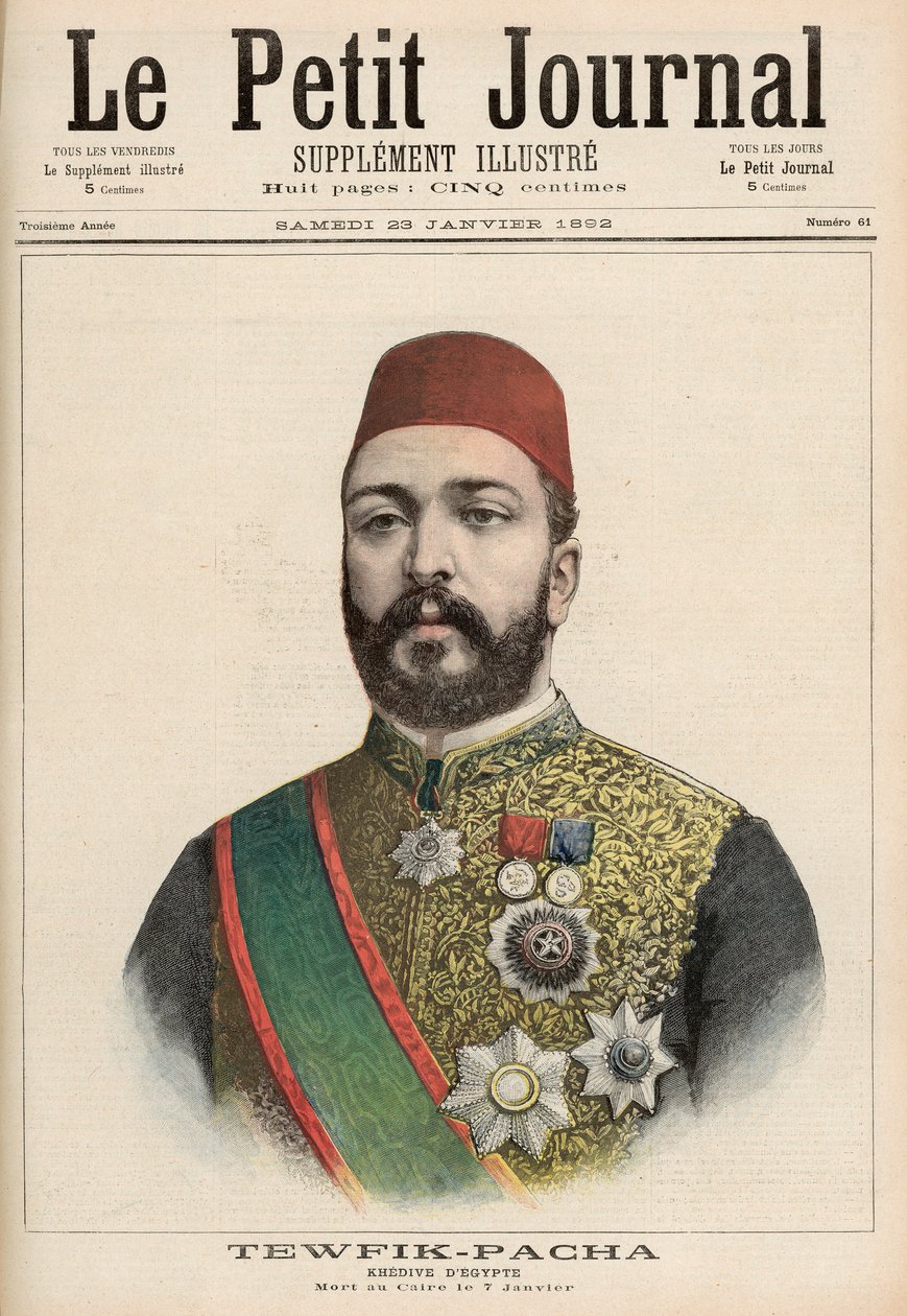 Twefik pasa (1852-92) az egyiptomi Khedive, meghalt Kairóban, január 7-én, a "Le Petit Journal"-ból, 1892. január 23. alkotó: French School