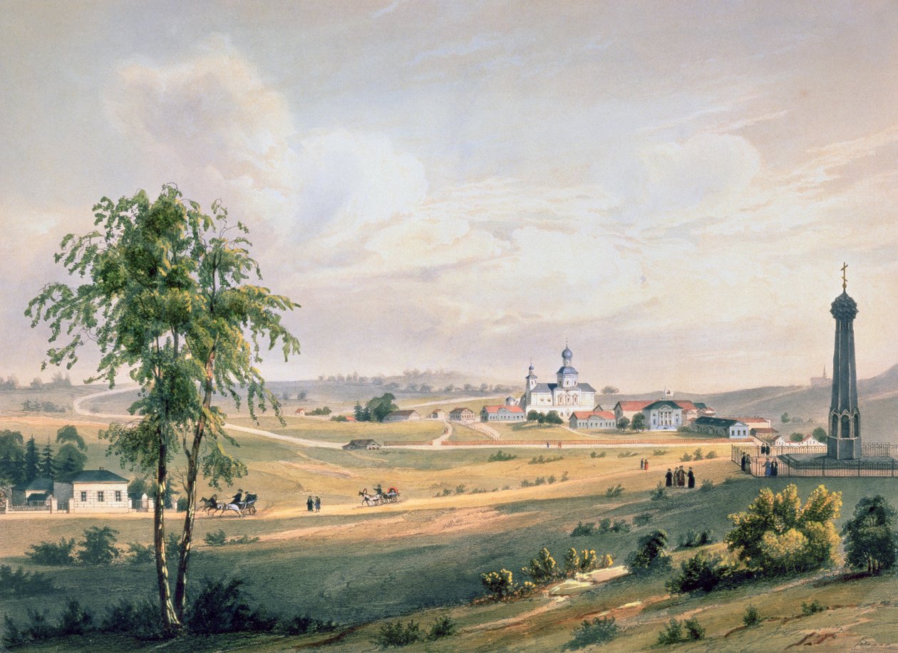 Borodino látképe, a döntő csata helyszíne, J. Jacottet nyomtatása, Lemercier kiadása, Párizs, 1830-as évek alkotó: French School