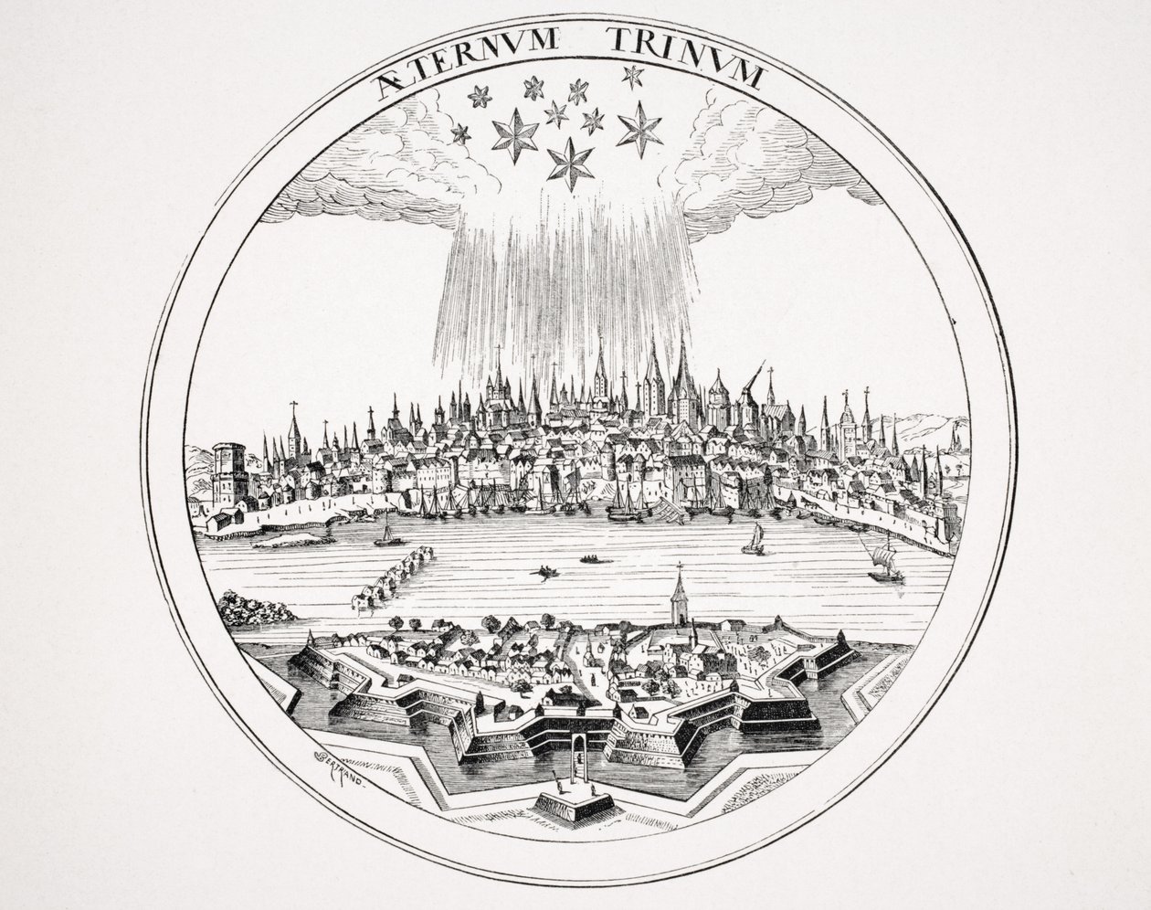 Köln látképe, P. Bertius "Theatrum Geographicum" című rézmetszete után, Paul Lacroix (1806-84) "Le Moyen Age et La Renaissance" című, 1847-ben megjelent művéből. alkotó: French School
