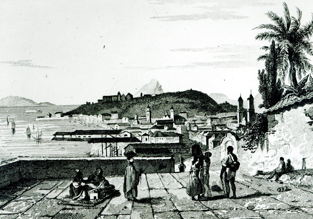 Rio de Janeiro látképe a St.Bento templomból, Fleury rajza, Aubert metszet, 1838 alkotó: French School