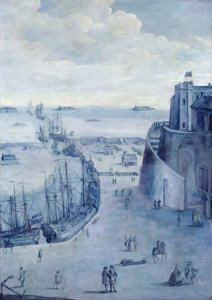 Kilátás Dunkerque kikötőjére és a Dame de Cassel kastélyára alkotó: French School