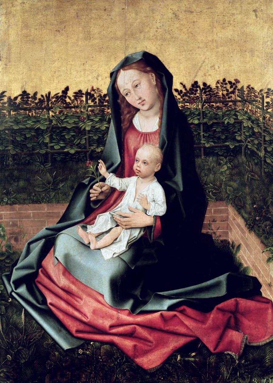 Szűz és gyermek a kiskertben vagy, Szűz rózsarácsos, 1470-72 körül alkotó: French School