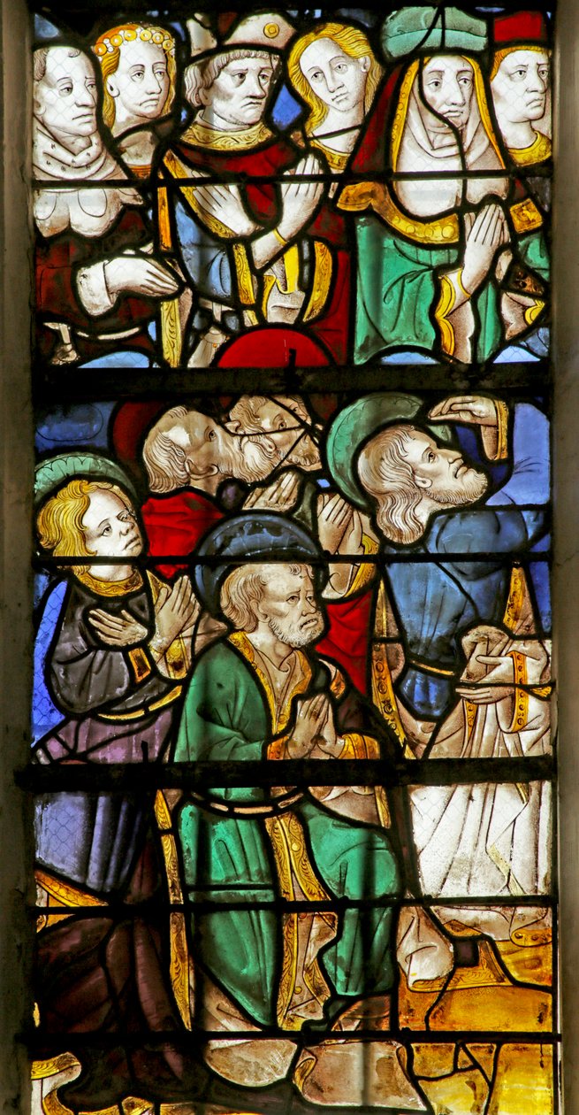 Az apostolokat és másokat ábrázoló ablak Krisztus második eljövetelekor, 1470-1500 (2921838 részlet) alkotó: French School