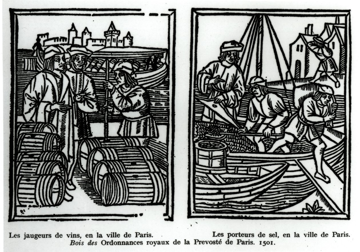 Bormérők és sókereskedők, 1501 (xilográf) alkotó: French School
