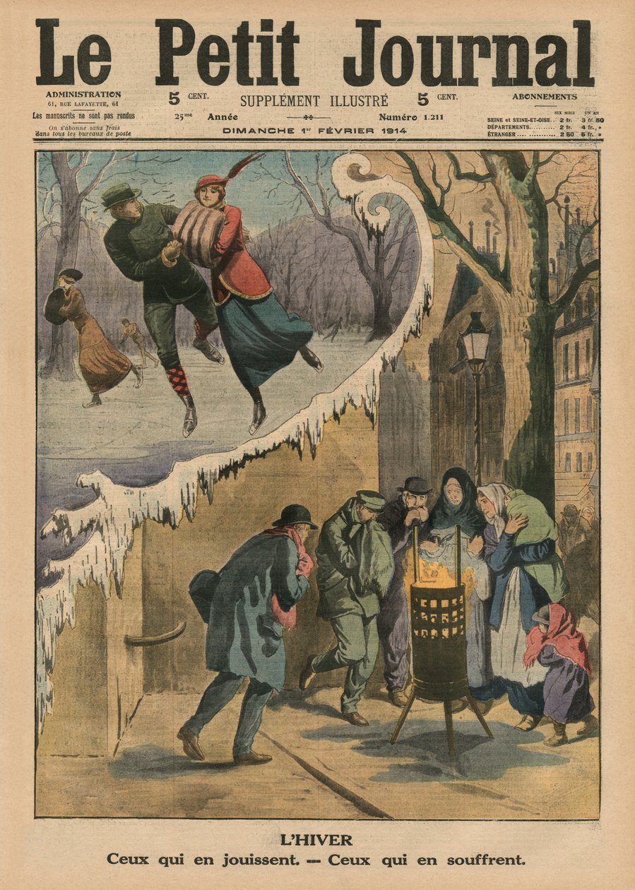Tél, akik élvezik, akik szenvednek tőle, a „Le Petit Journal” címlapjának illusztrációja, illusztráció melléklete, 1914. február 1. alkotó: French School