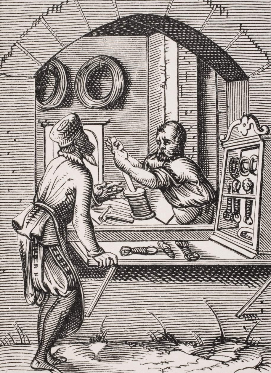 Drótmunkás, Jost Amman (1539-91) fametszete nyomán Paul Lacroix (1806-84) „Le Moyen Age et La Renaissance” című művéből, 1847-ben megjelent alkotó: French School