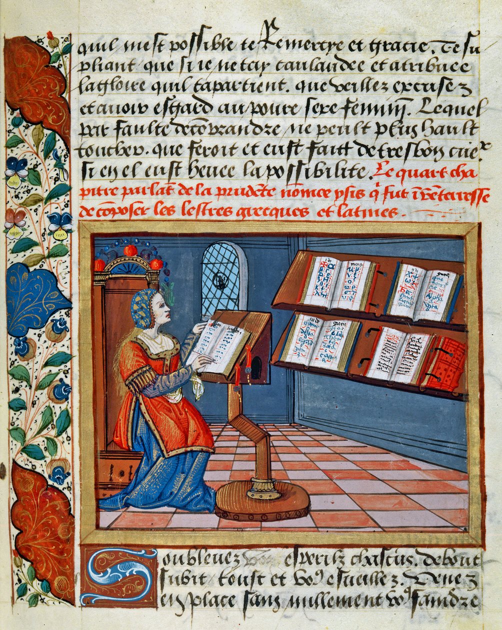 Nő, aki megvilágítja Catherine dAmboise Megfontoltak és meggondolatlanok könyvét, 1509 alkotó: French School