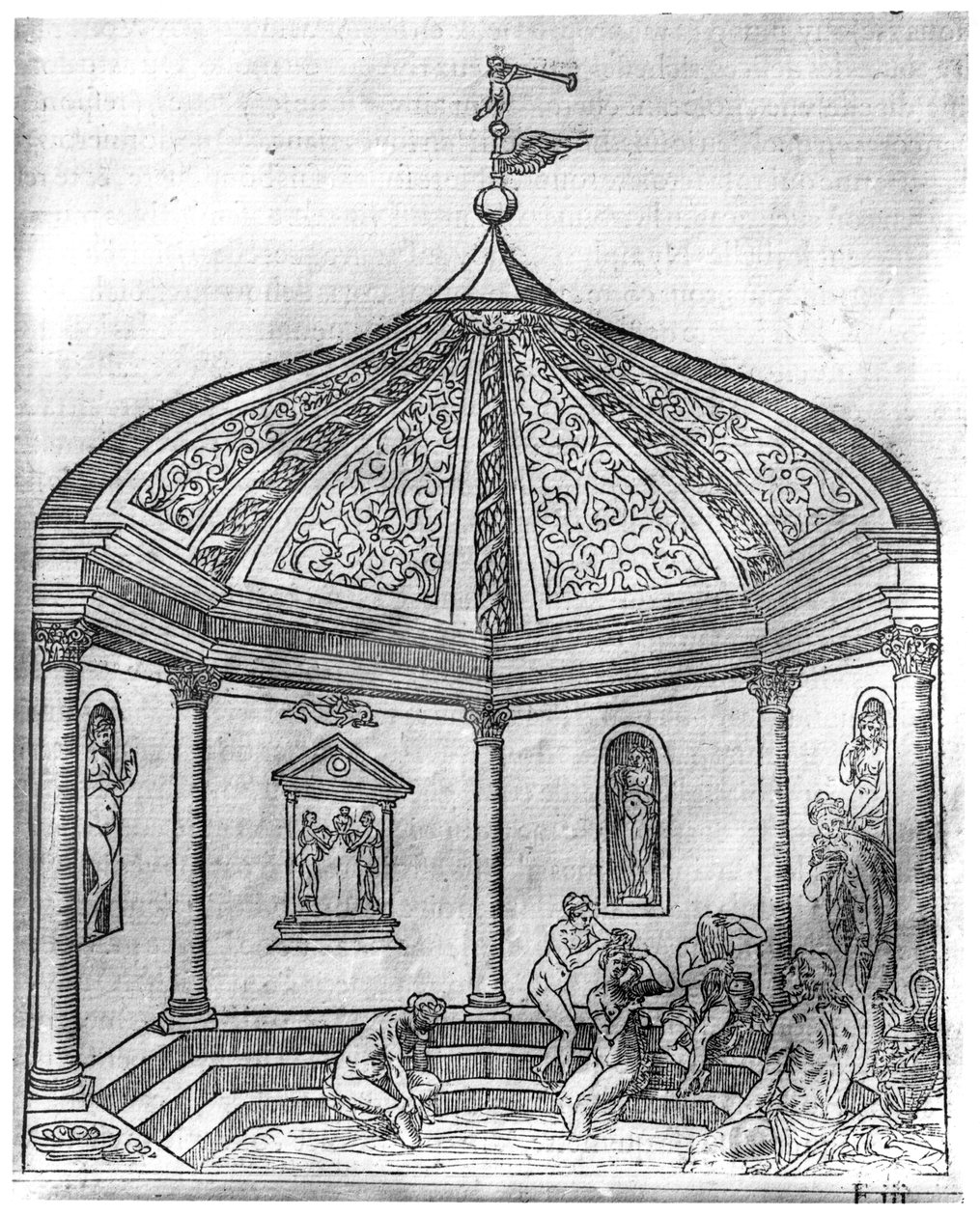 Női fürdők a Theleme apátságban, Francois Rabelais (1494-1553) „Le Songe de Poliphile” 1554-ben megjelent kiadásából alkotó: French School
