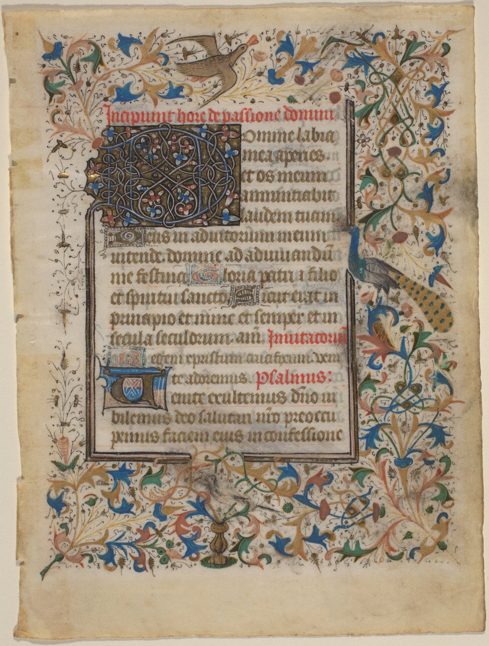 Kéziratos levél az órák könyvéből (incip. Passionis) alkotó: French 14th Century