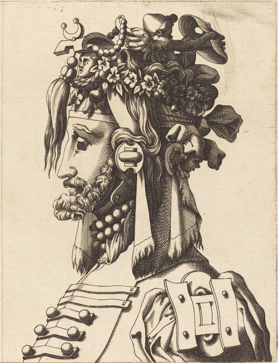 Extravagáns jelmezben lévő férfi mellszobra alkotó: French 16th Century after René Boyvin or Pierre Milan