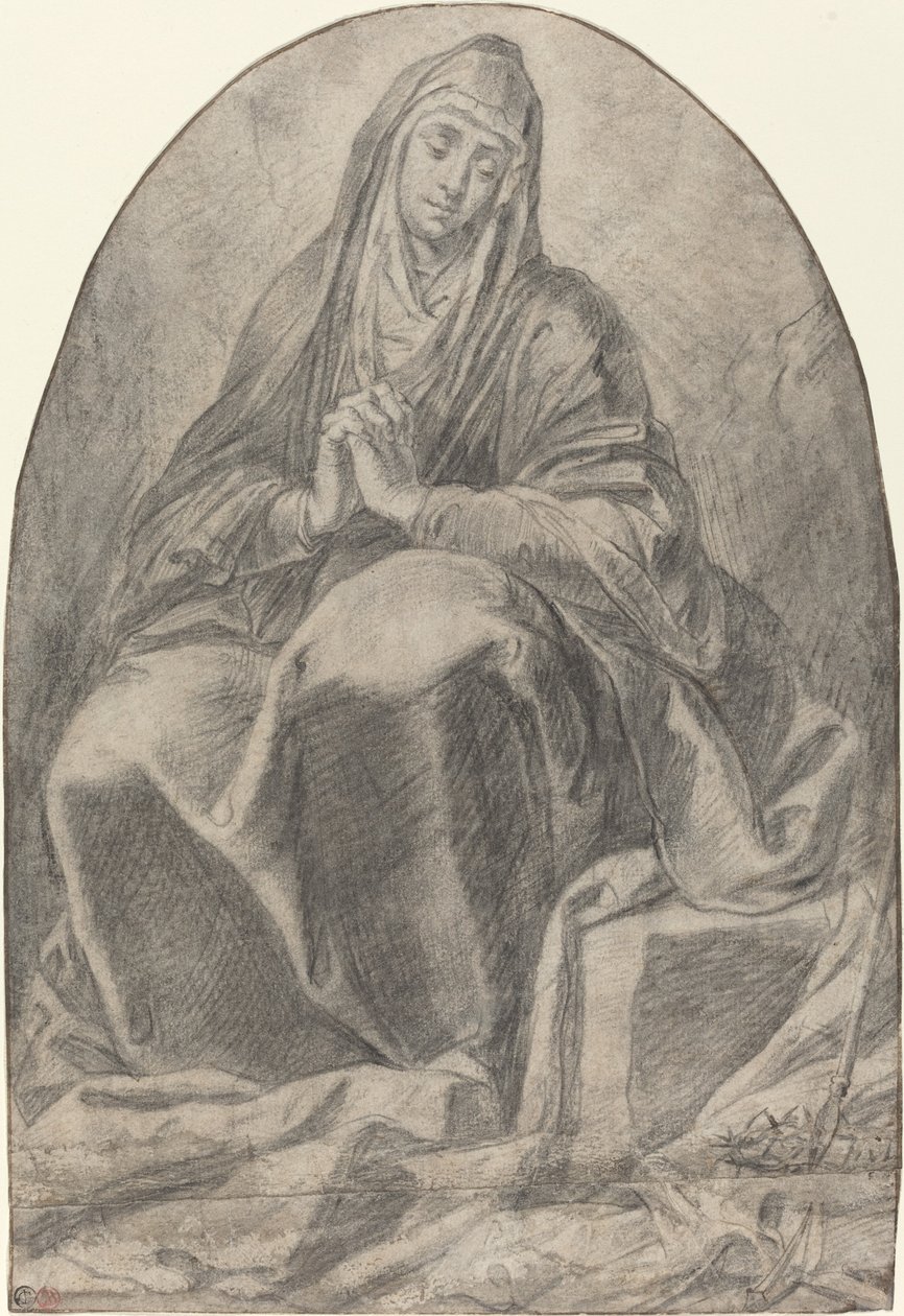 A gyászoló szűz a szenvedély hangszerein elmélkedik alkotó: French 17th Century