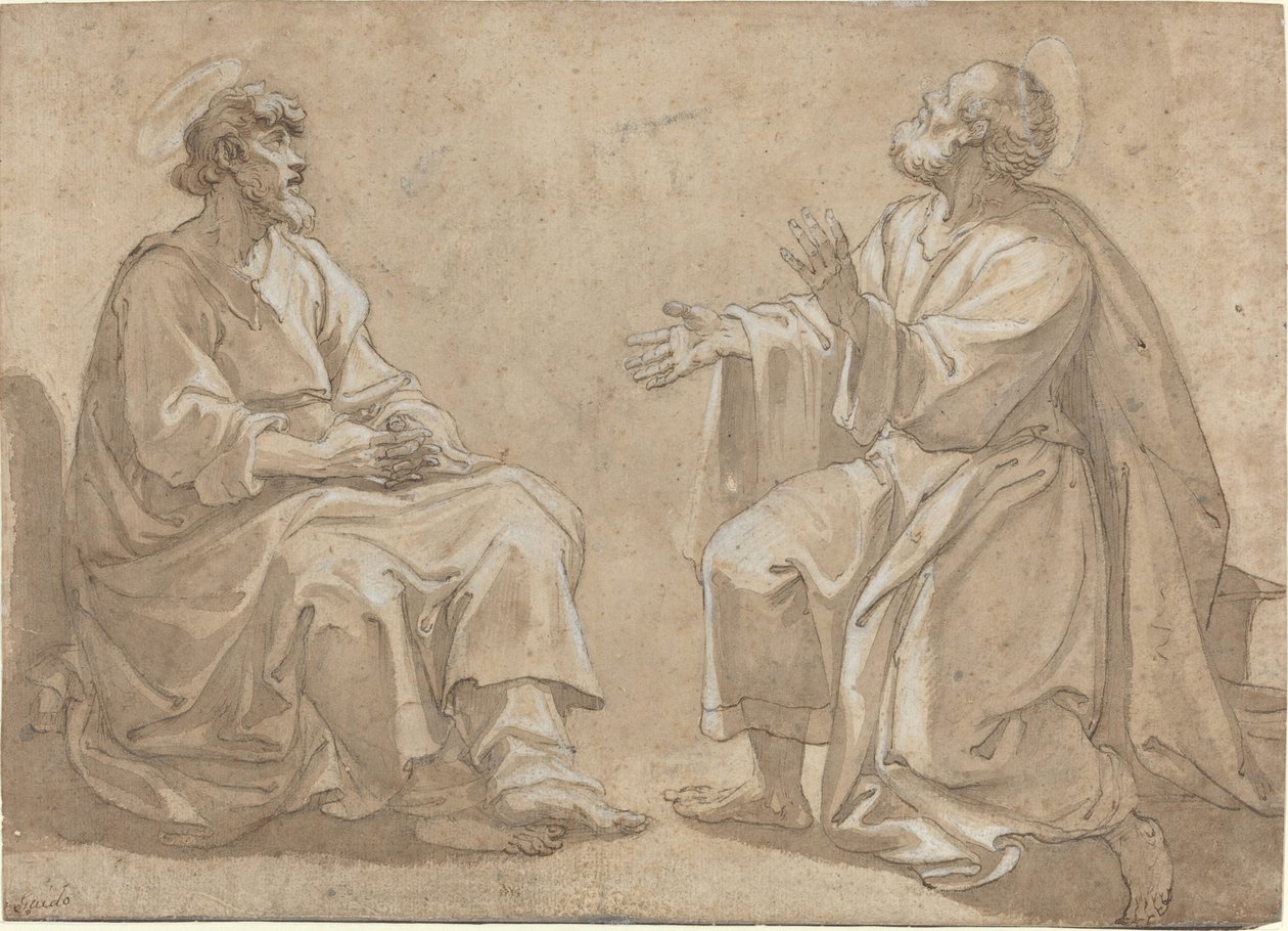 Két ülő szent alkotó: French 17th Century